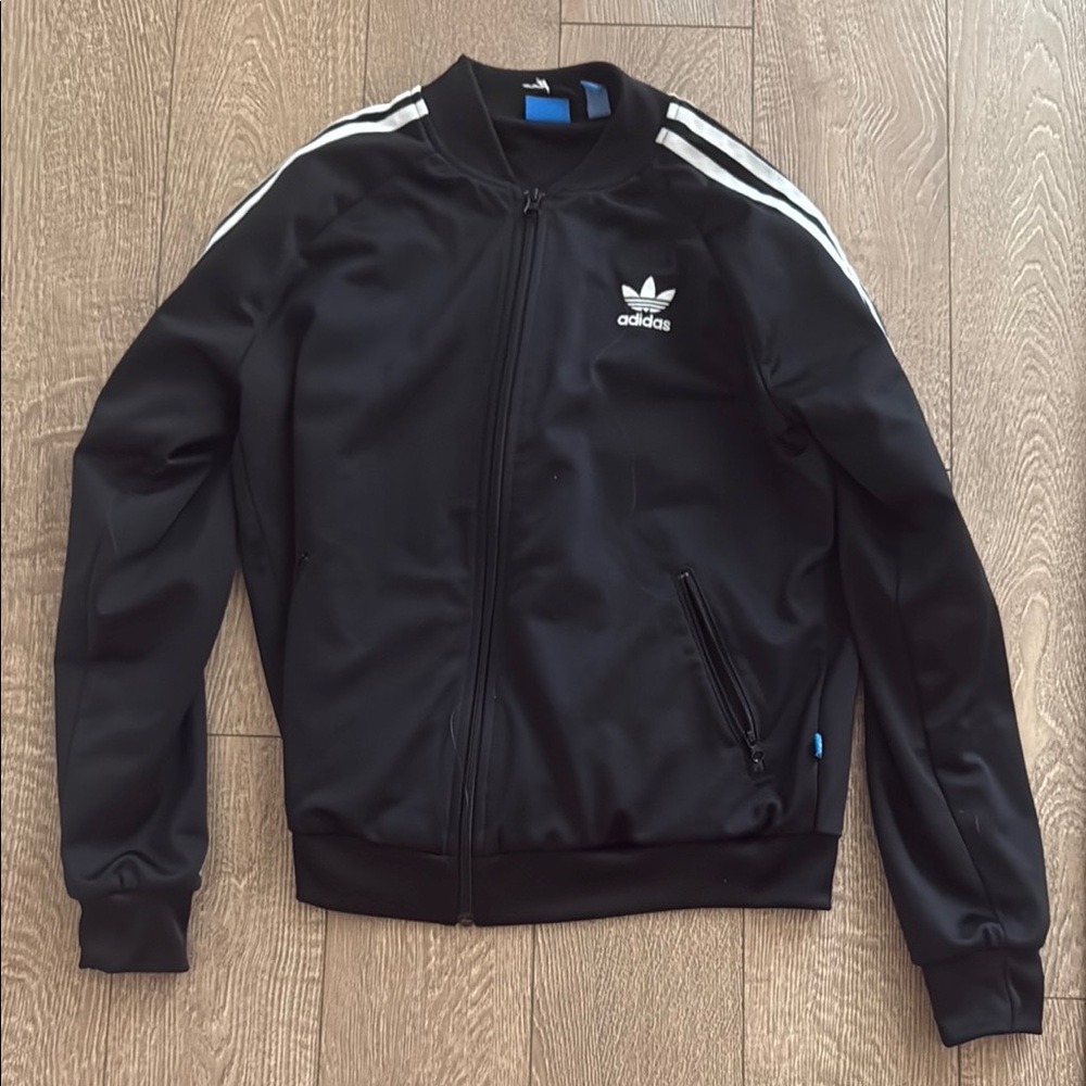 Adidas Black Bomber Jacket with Iconic Stripes